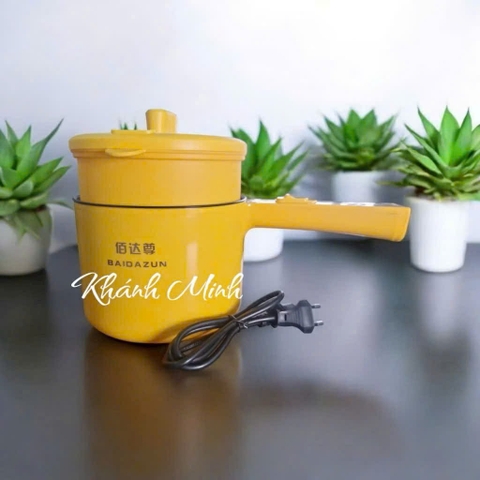 NỒI LẨU ĐIỆN MINI VÀNG DỄ THƯƠNG, SIZE 18CM KÈM GIÁ HẤP TIỆN DỤNG