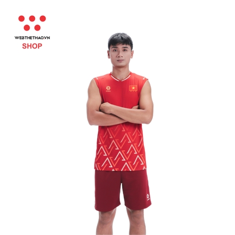 Bộ quần áo thi đấu (bản player) đội tuyển bóng chuyền Nam Việt Nam "Đỏ" WJ-E4108-01 - Hàng Chính Hãng