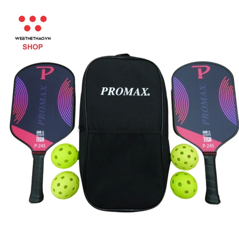 Bộ 2 vợt Pickleball Promax P-245 - Hàng Chính Hãng (tặng 4 bóng + túi đựng)