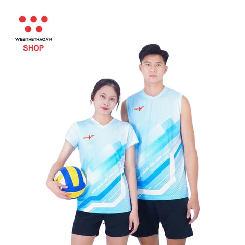 Bộ quần áo thi đấu Nhiệt Huyết Sao Vàng "Trắng Xanh" SV-NH-04 - Hàng Chính Hãng