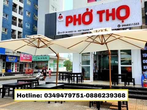 Dù Che Bình An Hoàn Thành Lắp Đặt & Giao Hàng 2 Dù Che Lệch Tâm Vuông 3m Cho Quán Phở Thọ Tại KĐT Thanh Hà