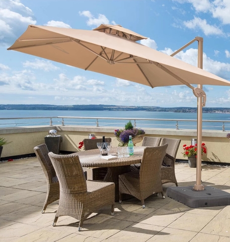 Ô Dù Lệch Tâm Vuông 3m Hợp Kim Nhôm Nâng Hạ Xoay 360 Đế Nhựa