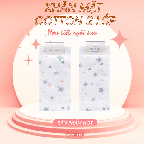 PILE&GAUZE FACE TOWEL Khăn mặt cotton 2 lớp mẫu ngôi sao