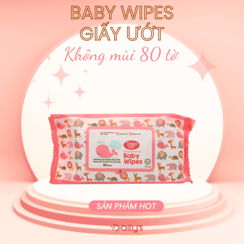 BABY WIPES khăn ướt màu hồng không mùi loại 80 tờ