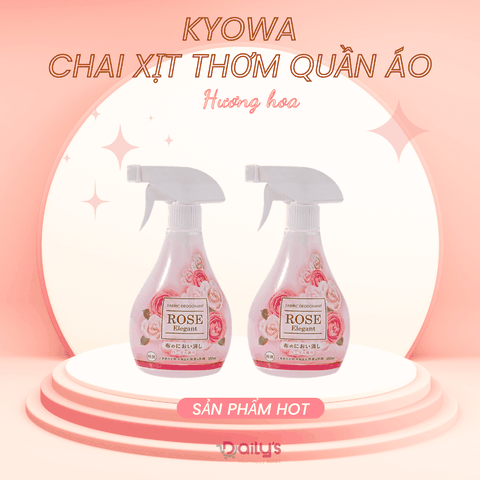 KYOWA Chai xịt khử mùi và làm thơm quần áo hương hoa hồng 380ML
