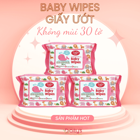 BABY WIPES khăn ướt màu hồng không mùi loại nhỏ 30t