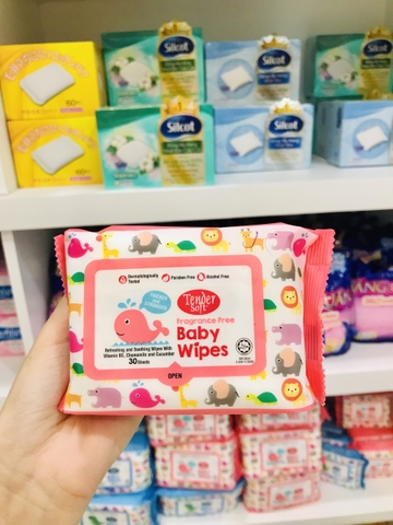 BABY WIPES khăn ướt màu hồng không mùi loại nhỏ 30t