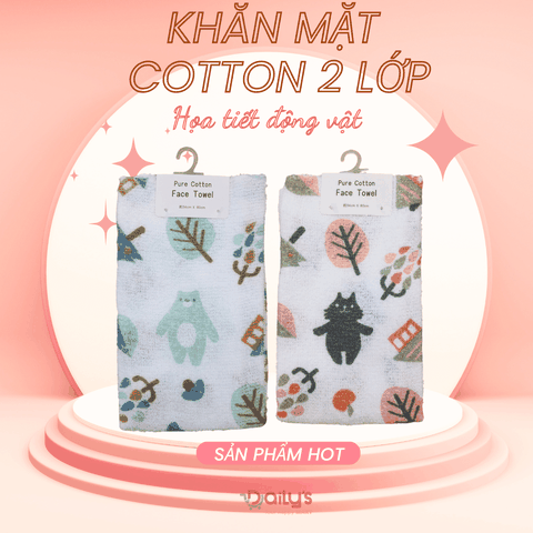PURE COTTON FACE TOWEL Khăn mặt cotton 2 lớp hình động vật