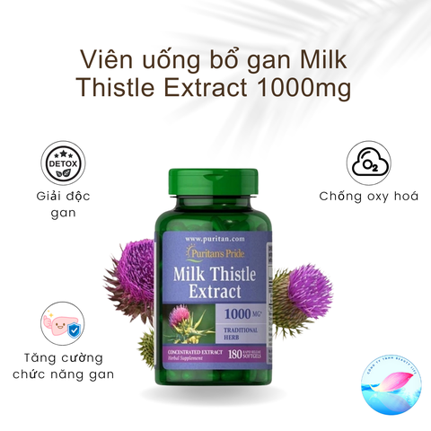 Viên uống bổ gan Milk Thistle Extract 1000mg Puritan's Pride, lọ 180 viên