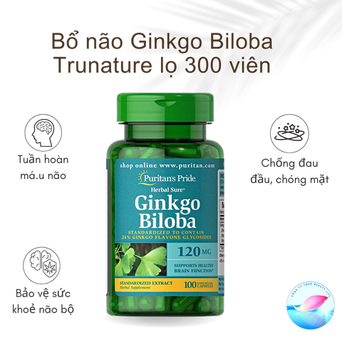Viên Uống Bổ Não Tăng Trí Nhớ Ginkgo Biloba Puritan's Pride 120mg lọ 100 viên củaMỹ