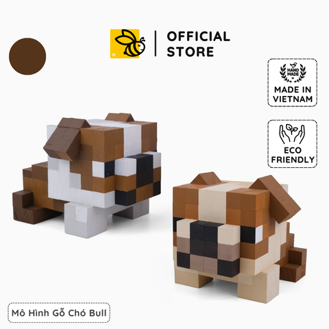 Mô Hình Gỗ Chó Bulldog Nâu Đậm (Art Toy)