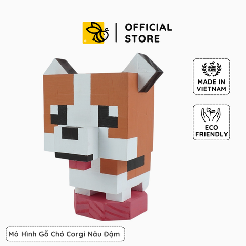 Mô Hình Gỗ Chó Corgi Màu Đậm (size s)