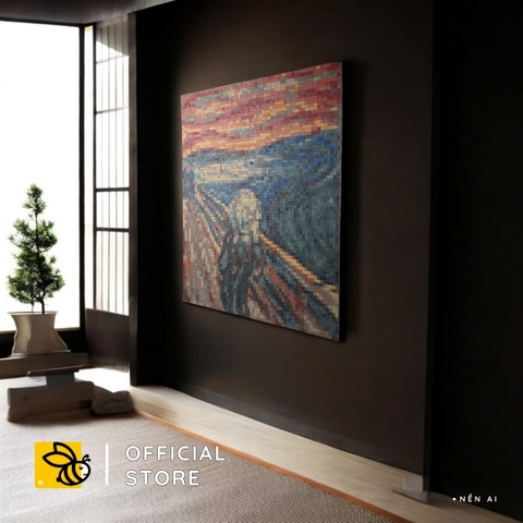 Tranh Pixel Gỗ The Scream khổ lớn 80x62 cm (Chill)