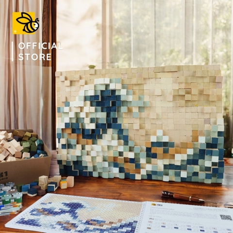 Kit Tự Làm Tranh Pixel Gỗ The Great Wave off Kanagawa (Blur)