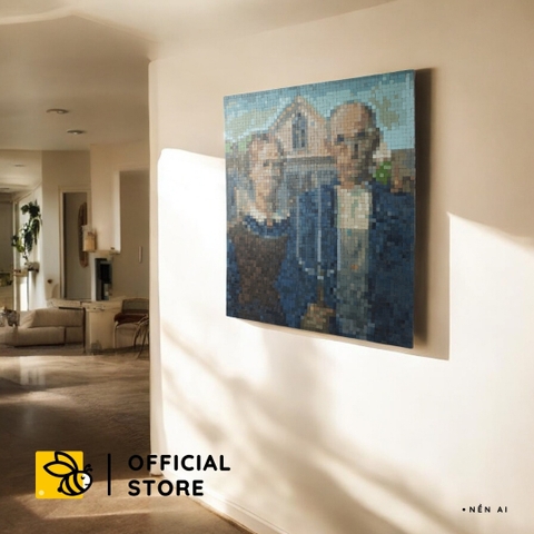 Tranh Pixel Gỗ American Gothic khổ lớn 90x60 cm (Chill)