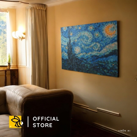 Tranh Pixel Gỗ Starry Night khổ lớn 80x63 cm (Chill)