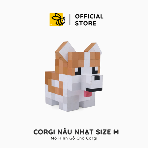 Mô Hình Gỗ Chó Corgi Nâu Nhạt (Art Toy)