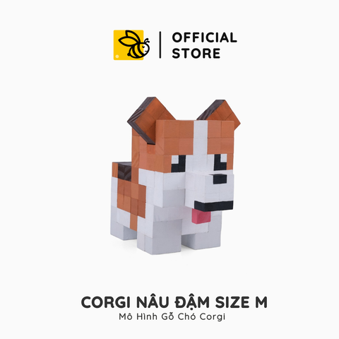 Mô Hình Gỗ Chó Corgi Nâu Đậm (Art Toy)