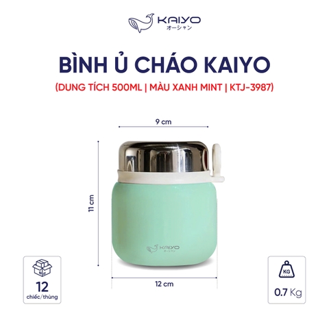 Bình ủ cháo Kaiyo dung tích 500ml, màu xanh mint KTJ-3987