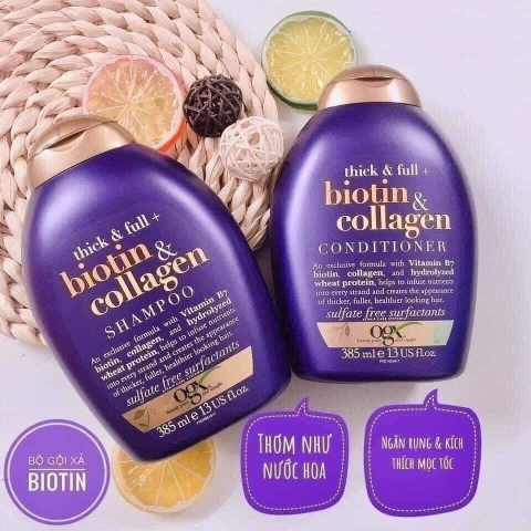 Bộ Gội Xả OGX Biotin & Collagen Làm Dày Tóc 2x385ml Biotin & Collagen Shampoo And Conditioner