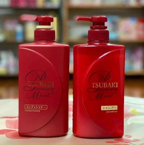 Bộ Dầu Gội Và Xả Dưỡng Tóc Bóng Mượt Tsubaki Premium Moist 490ml màu đỏ
