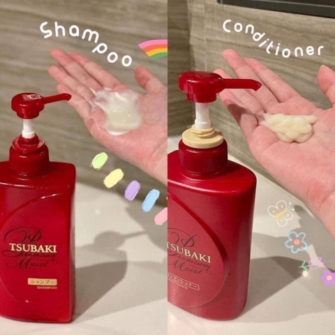 Bộ Dầu Gội Và Xả Dưỡng Tóc Bóng Mượt Tsubaki Premium Moist 490ml màu đỏ
