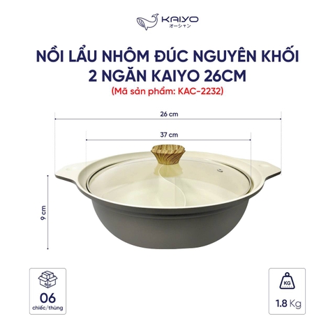 Nồi lẩu nhôm đúc 2 ngăn 26cm Kaiyo
