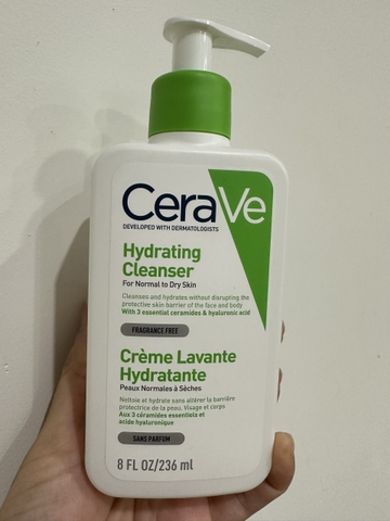 CeraVe Hydrating Cleanser - Sữa Rửa Mặt Cho Da Khô, Hỗn Hợp Khô Nhạy Cảm (xanh lá) 236ml
