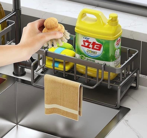 GIÁ ĐỂ ĐỒ BỒN RỬA TÍCH HỢP THANH TREO KHĂN TIỆN LỢI