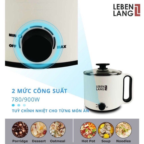 Nồi lẩu mini Lebenlang LBEC0808 dung tích 1500ml màu trắng/ đen/ xanh navy