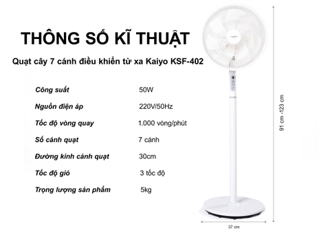 Quạt cây 7 cánh điều khiển từ xa Kaiyo Nhật Bản