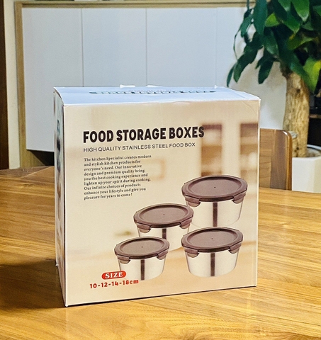 SET 4 HỘP ĐỰNG THỨC ĂN BẰNG INOX 304 CỠ LỚN CÓ NẮP ĐẬY FSB01