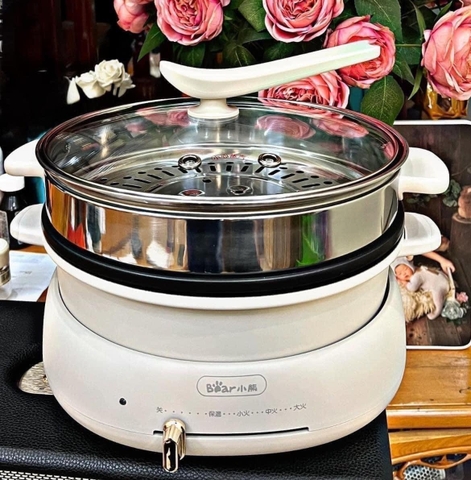 Nồi Bear 3 in 1 lẩu - nướng - hấp dung tích 4L