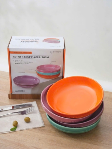 Set 4 đĩa gốm sứ cầu vồng sâu lòng dáng tròn size 20cm mã KCC-5080