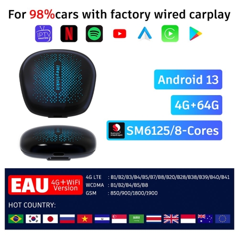 Android box 3 in 1 cho Ô tô/TV, hệ điều hành android 13, 8 nhân, chip Qualcomm 6125/665, HDMI out/TV out