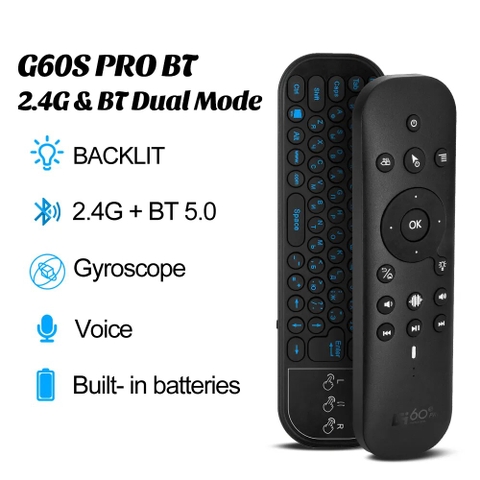 [Remote G60s Pro BT] Chuột bay/điều khiển từ xa pin sạc, 80 phím, con quay hồi chuyển 6 hướng, kết nối không dây 2.4G+ Bluetooth 5.0