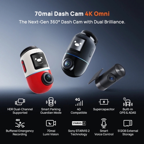 Camera hành trình 70mai Dash Cam 4K Omni X800, Góc Nhìn Toàn Cảnh 360°