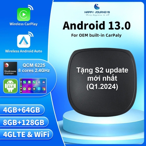 [GT7] Android box cho ô tô, chip Qualcomm 6225 8 nhân, bộ nhớ 8GB+128GB/4Gb+64Gb, tặng Vietmap S2 dữ liệu Q1.2024