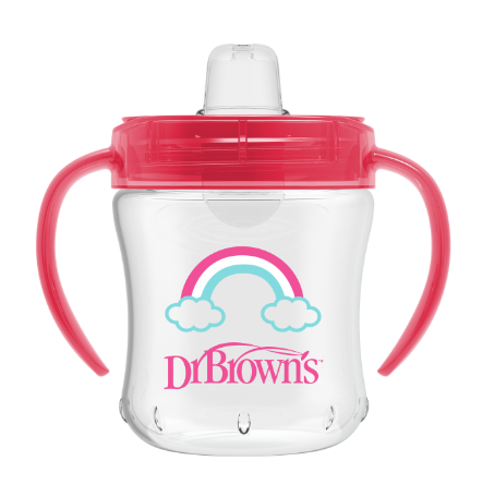 Ca tập uống Dr Brown's đầu mềm, 180ml (6m+), Hồng và Xanh