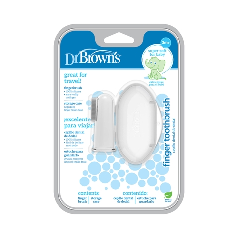 Bàn chải hình ngón tay 100% silicone cho trẻ 3 tháng tuổi màu trong suốt có hộp đựng Dr Brown's. Mã hàng HG010