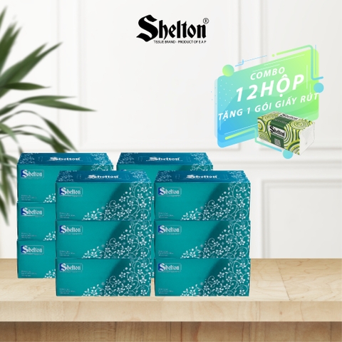 Khăn hộp Shelton Hoa nhí xanh 180 tờ x 2 lớp