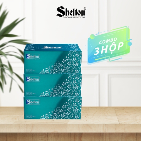 Khăn hộp Shelton Hoa nhí xanh 180 tờ x 2 lớp