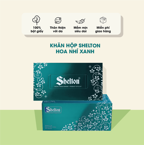 Khăn hộp Shelton Hoa nhí xanh 180 tờ x 2 lớp
