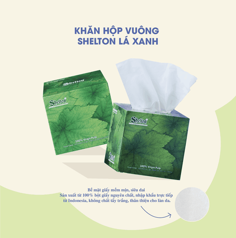 Khăn hộp vuông Shelton Lá xanh 120 tờ x 2 lớp