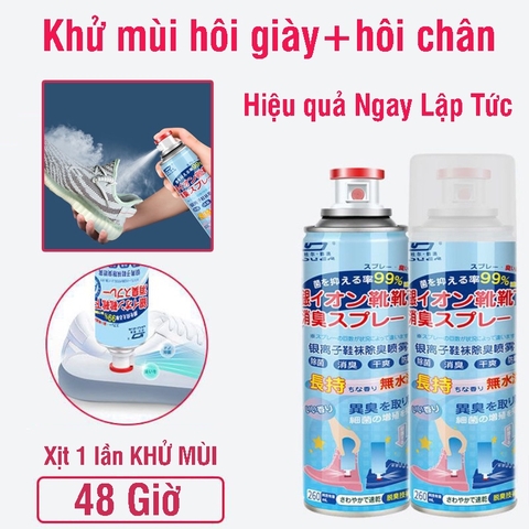 Bình xịt khử mùi hôi chân giày dép Nhật Bản công nghệ Nano bạc, bình xịt thơm giày 260ml tiện lợi khử mùi 24h