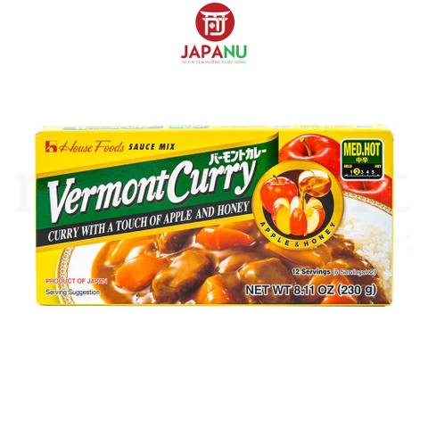 Viên Xốt Cà Ri Vermont Cay Vừa Vị Táo Và Mật Ong 230g Nhật Bản