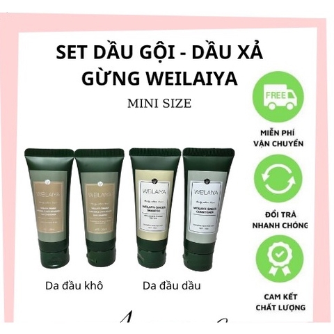SET GỘI XẢ MINI TINH CHẤT GỪNG HÀ THỦ Ô Weilaiya MÀU NGẪU NHIÊN