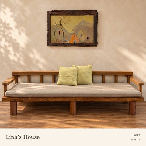Sofa nan dọc có tay, đệm xám