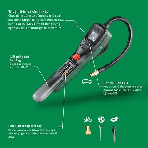 Máy Bơm Hơi Cầm Tay Đa Năng Bosch ‎EasyPump [Nhập Đức]