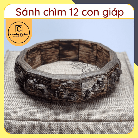 Vòng Tay Trầm Hương Sánh chìm 12 con giáp Chuẩn Trầm